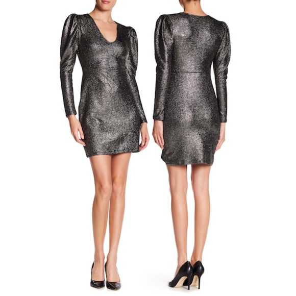 free press Dresses & Skirts - 🆓Sparkly Gold Brocade Puff Shoulder Long Sleeve S